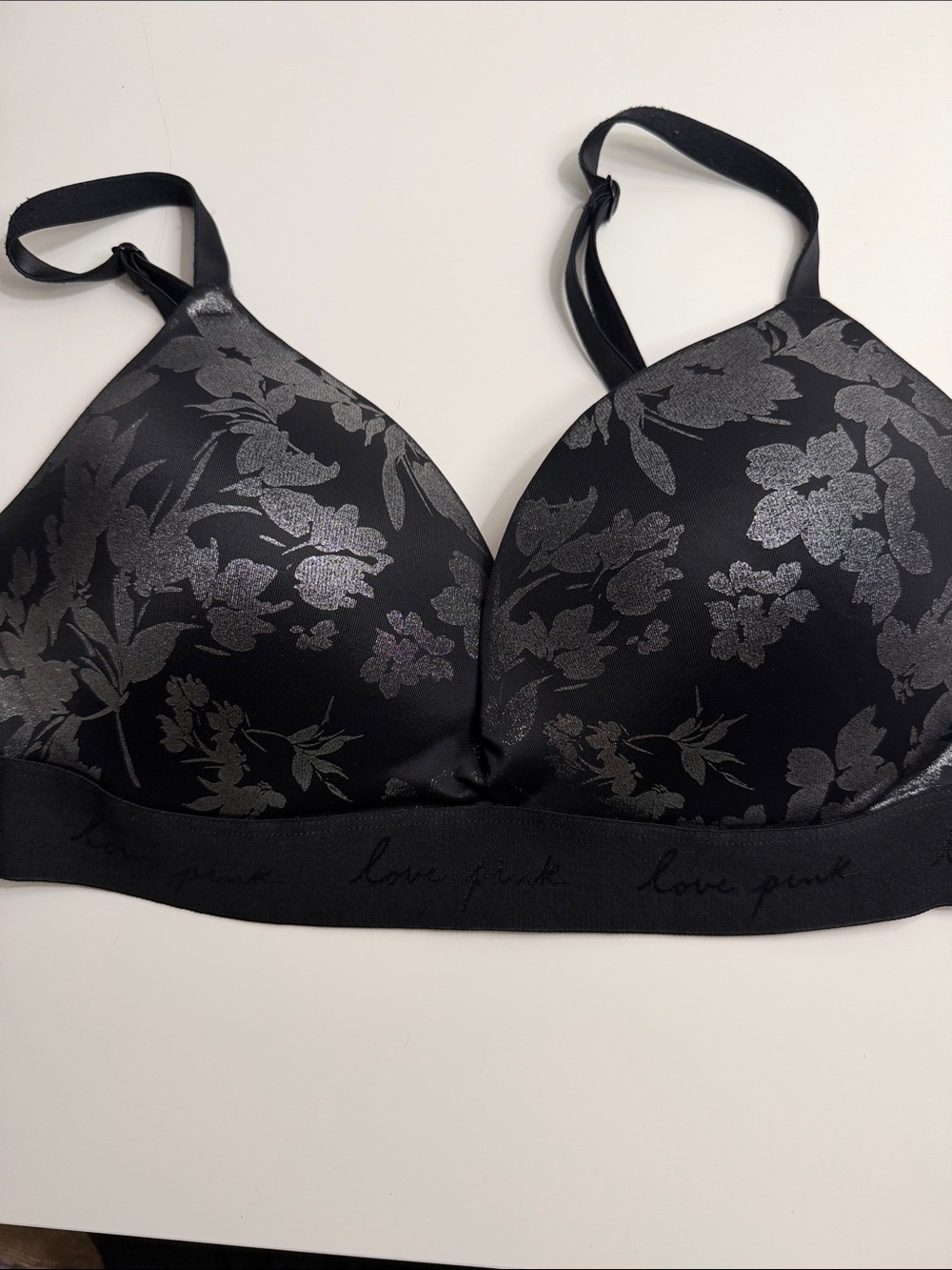 PINK Victoria's Secret Black Bralette with Silver Floral Shimmer 36 D